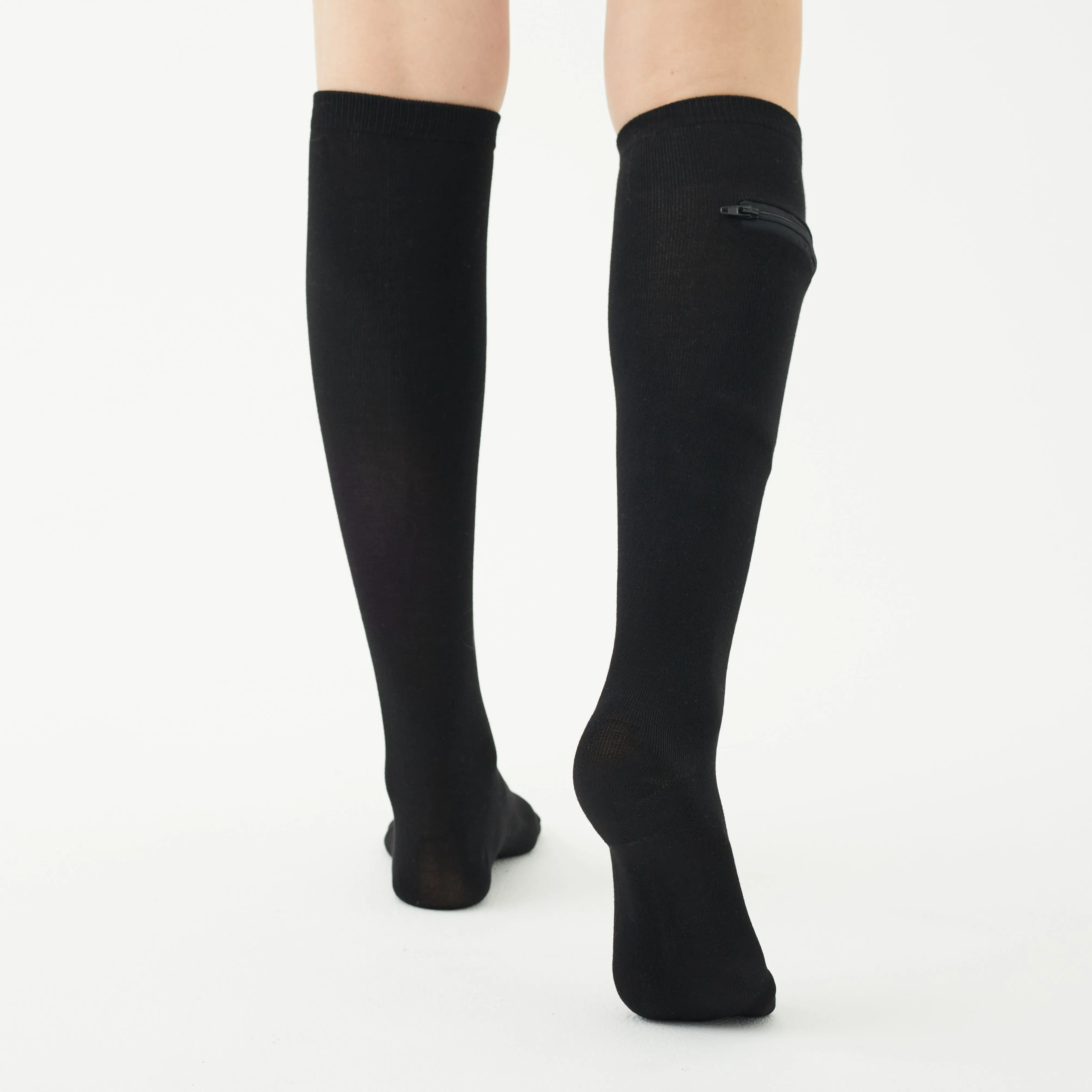 Unisex Knee High-Length Bamboo Zipper Pocket Travel Socks-All Sales Final