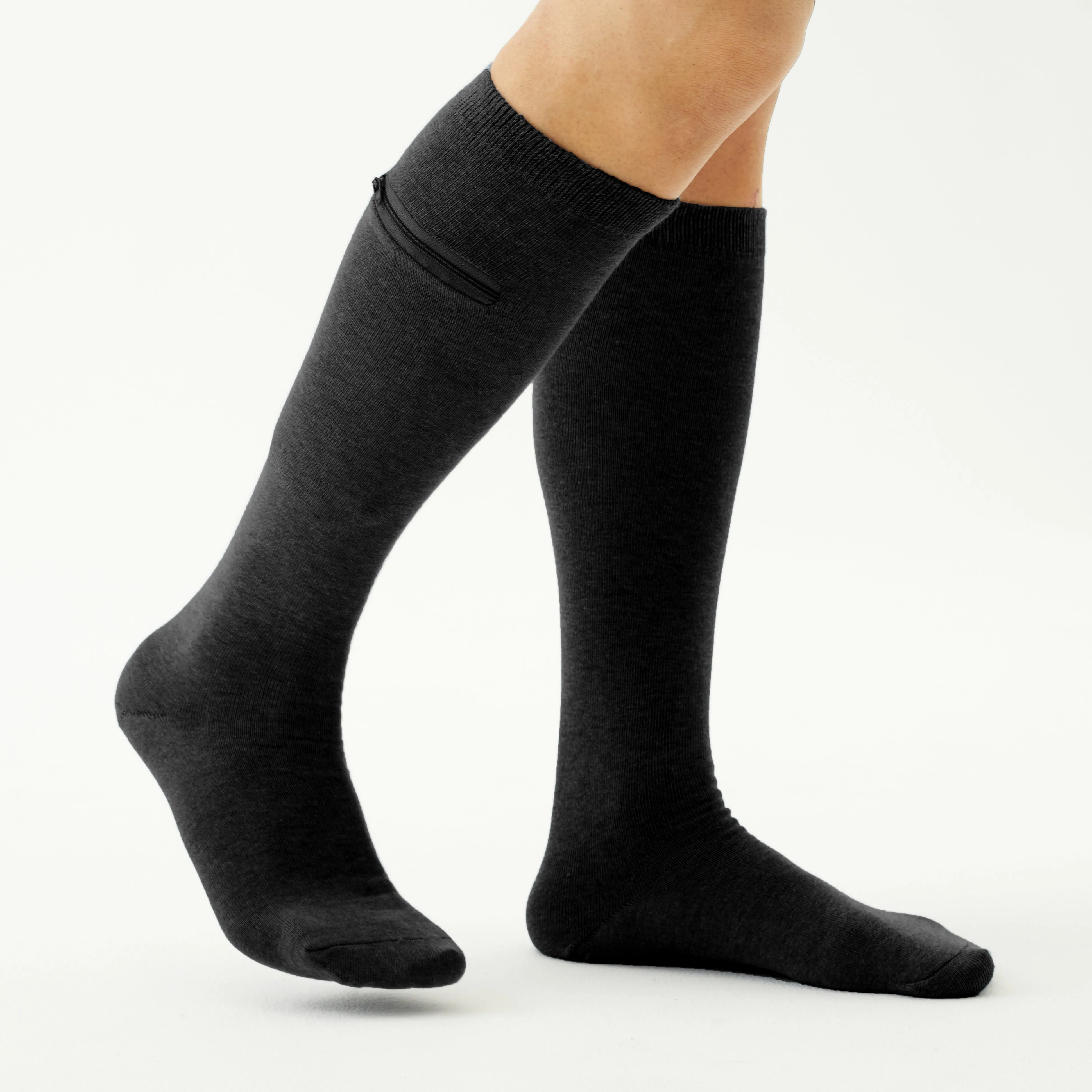 Unisex Knee High-Length Bamboo Zipper Pocket Travel Socks-All Sales Final