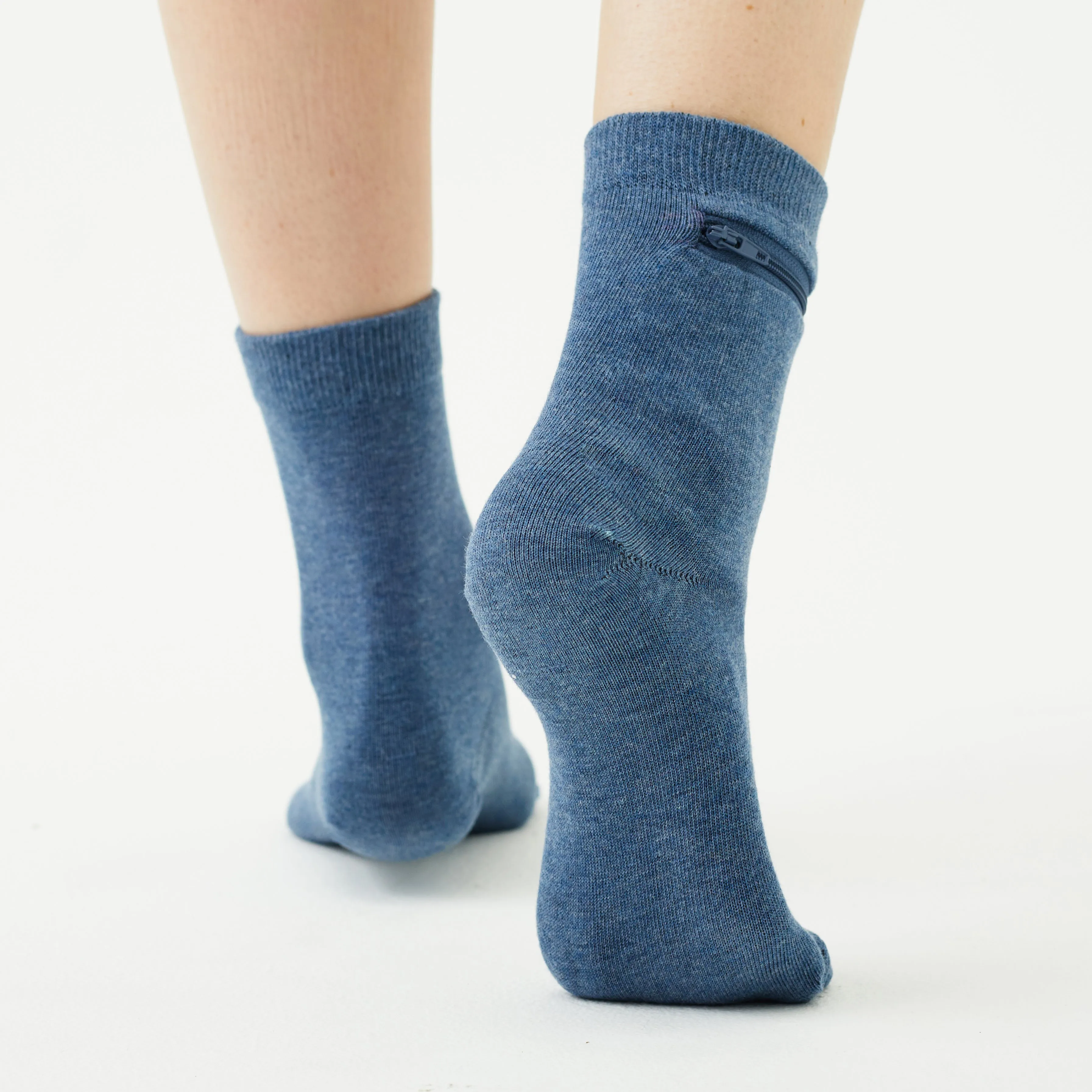 Unisex Quarter-Length Bamboo Zipper Pocket Travel Socks-All Sales Final