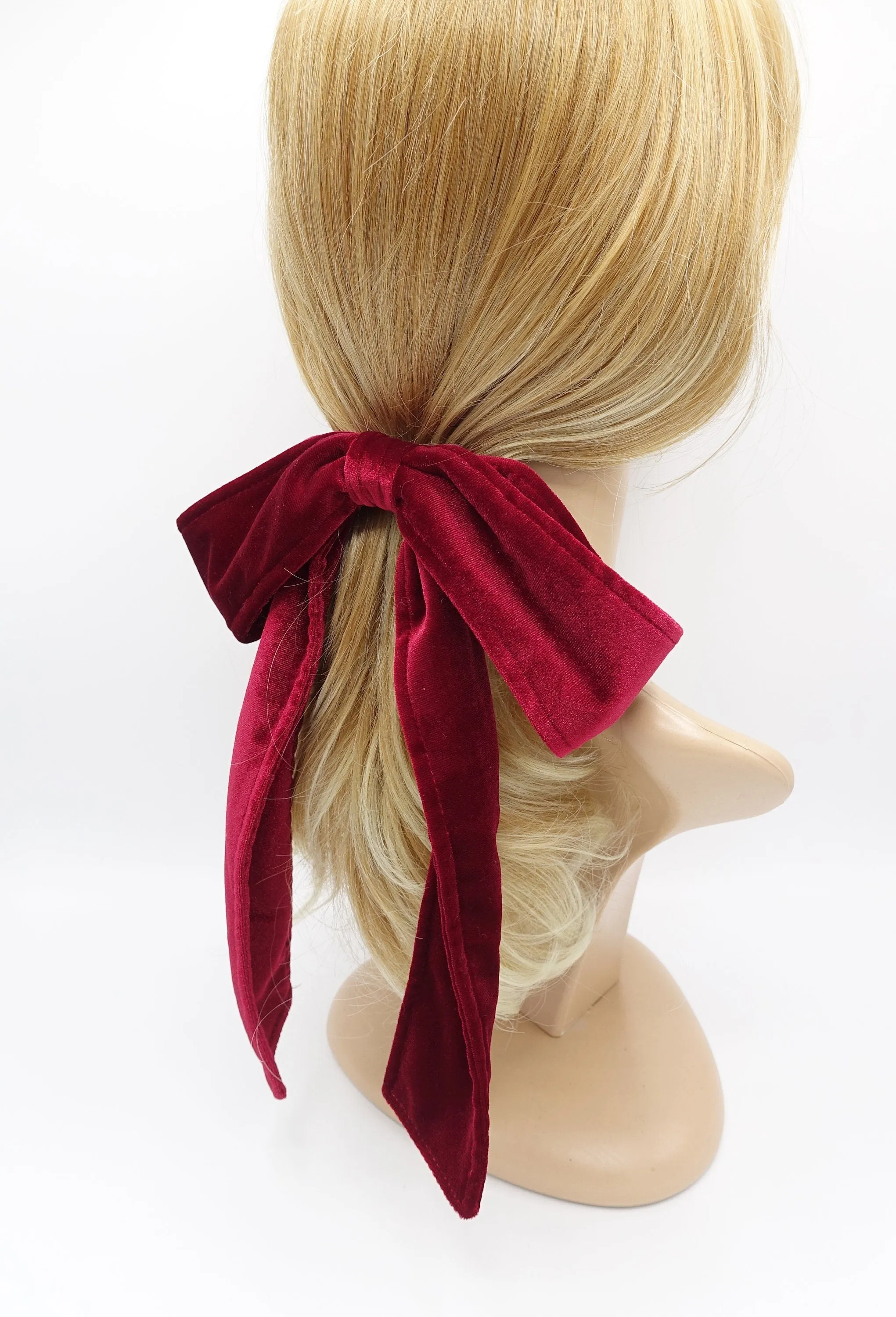 velvet bow barrette, velvet tailed bow, neat velvet hair bow for women