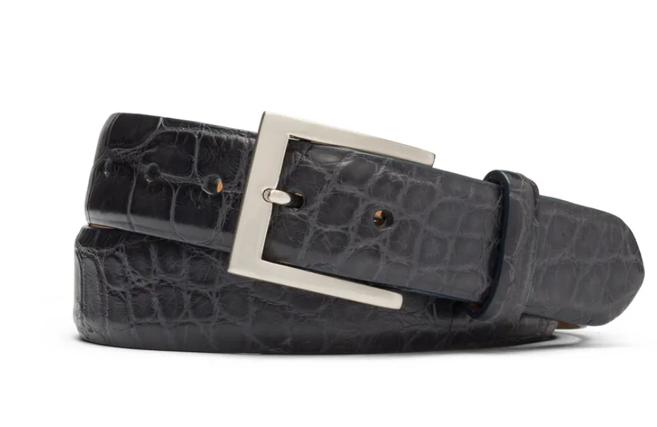 W. Kleinberg Matte American Alligator Belt with Brushed Nickel Buckle Black One Size