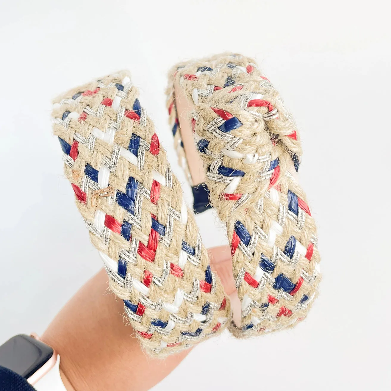 Woven Straw Red White Blue Headband